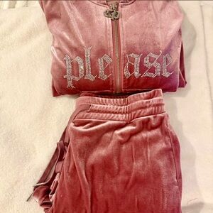Pink Velour Tracksuit with Rhinestone Detail